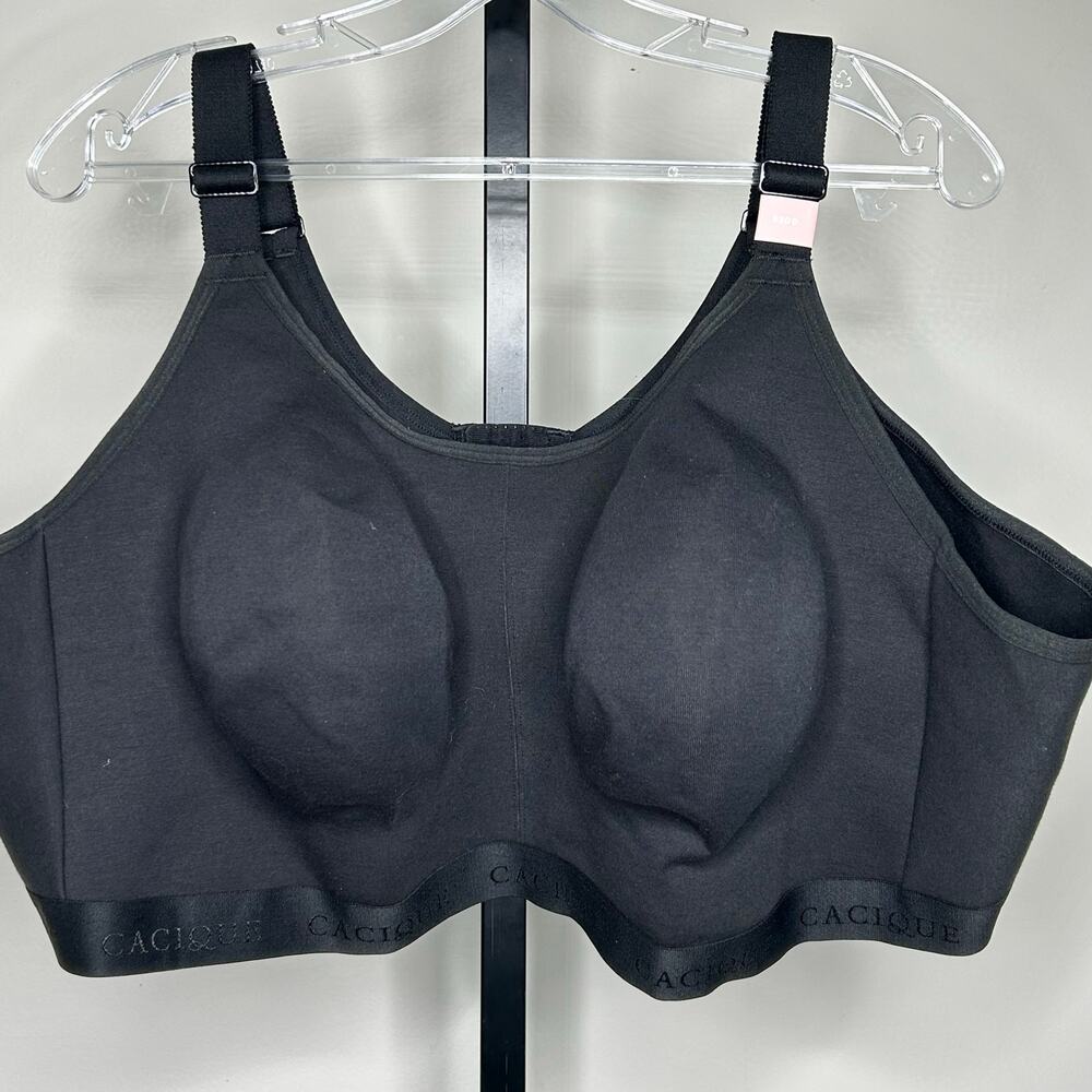 Cacique 52DD bra- black cotton UL‎ NW scoop wireless full coverage NWOT